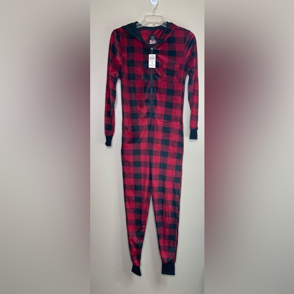 NWT Ashford & Brooks Red and Black Plaid Hooded Onesie Size Small - Picture 1 of 10